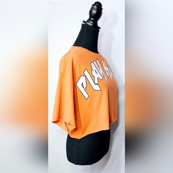 Small Orange "Play Hard" Crop Top - Picture 2 of 3